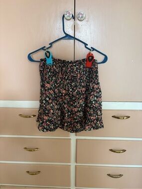 wonder nation Black Floral Skirt With Pink and Green Flowers